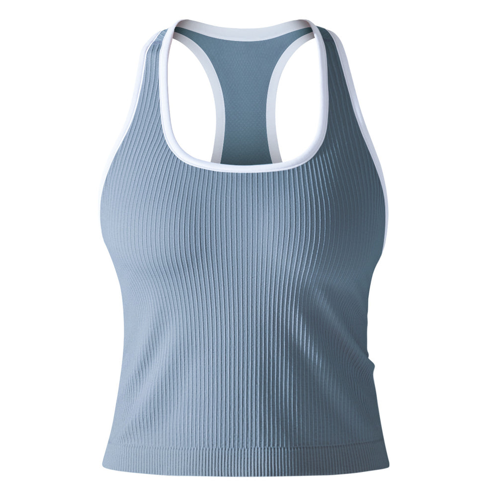 New ribbed knit yoga tank top - sleeveless u-neck, quick-dry, breathable, compression fit for running, sports, and fitness