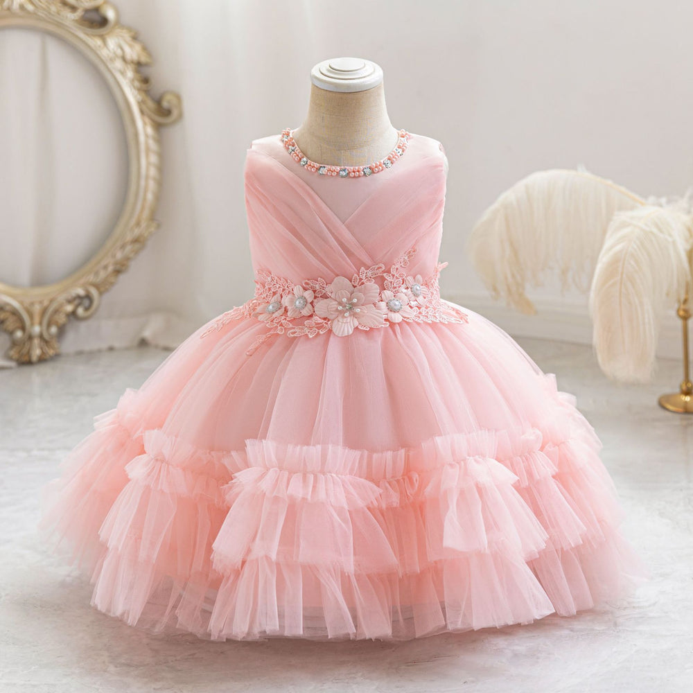 Exportnew arrival female flower girl evening dress tutu cake princess dress first birthday dress baby dress
