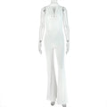 Fashion styleexportpure colorwork clothingwomen's outingloose jumpsuit swing collar casualbacklesssummer long jumpsuit