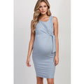 Women's light blue sleeveless twist knot maternity dress, slim fit bodycon midi dress, comfortable and stylish pregnancy apparel
