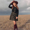 Girls' european and american style trendy solid color cropped jacket + black floral print cami dress two-piece set