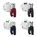 Wholesale children's clothing: new autumn long-sleeve white shirt with tie and overalls - stylish korean style formal wear for kids