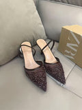 Za2026springnew arrival pointed toe stiletto mesh order toe high heels women's lace small fragrant style easiest for matchoutwear