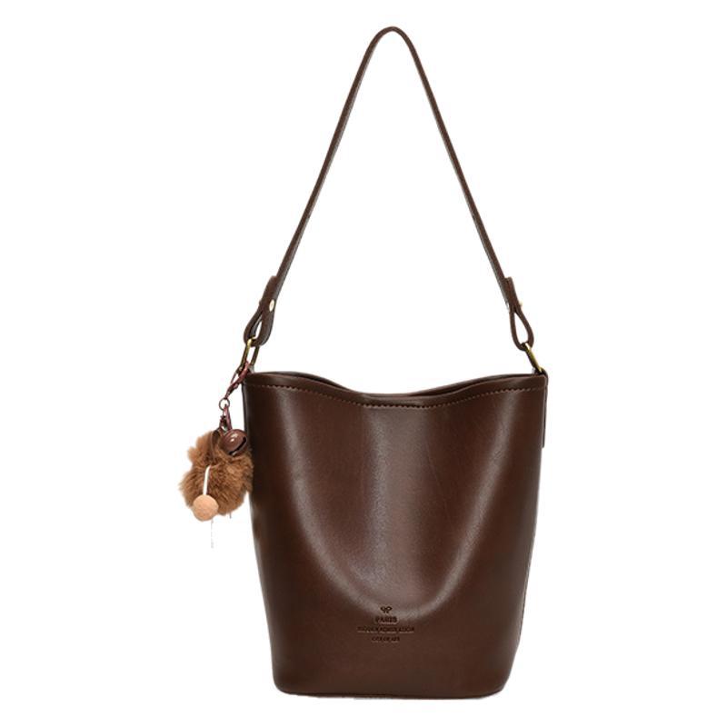 Autumn fashion retro portable bucket bag, high-end sense versatile casual shoulder bag, simple texture messenger bag wholesale