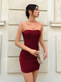 fashion style new arrival women's satinpure color silm hot girl fashion off-shoulder backlesstube top hip-hugging dress