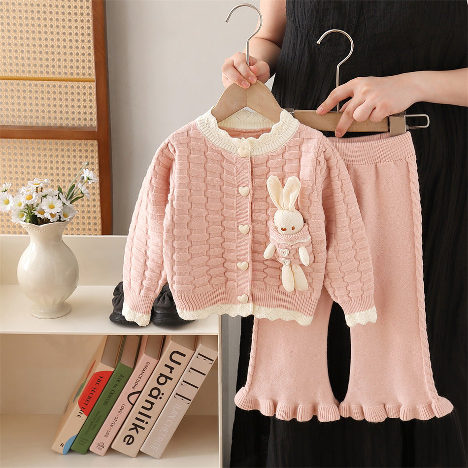 Girls' knit sweater set - new  collection: cardigan & skirt outfit with oversized collar