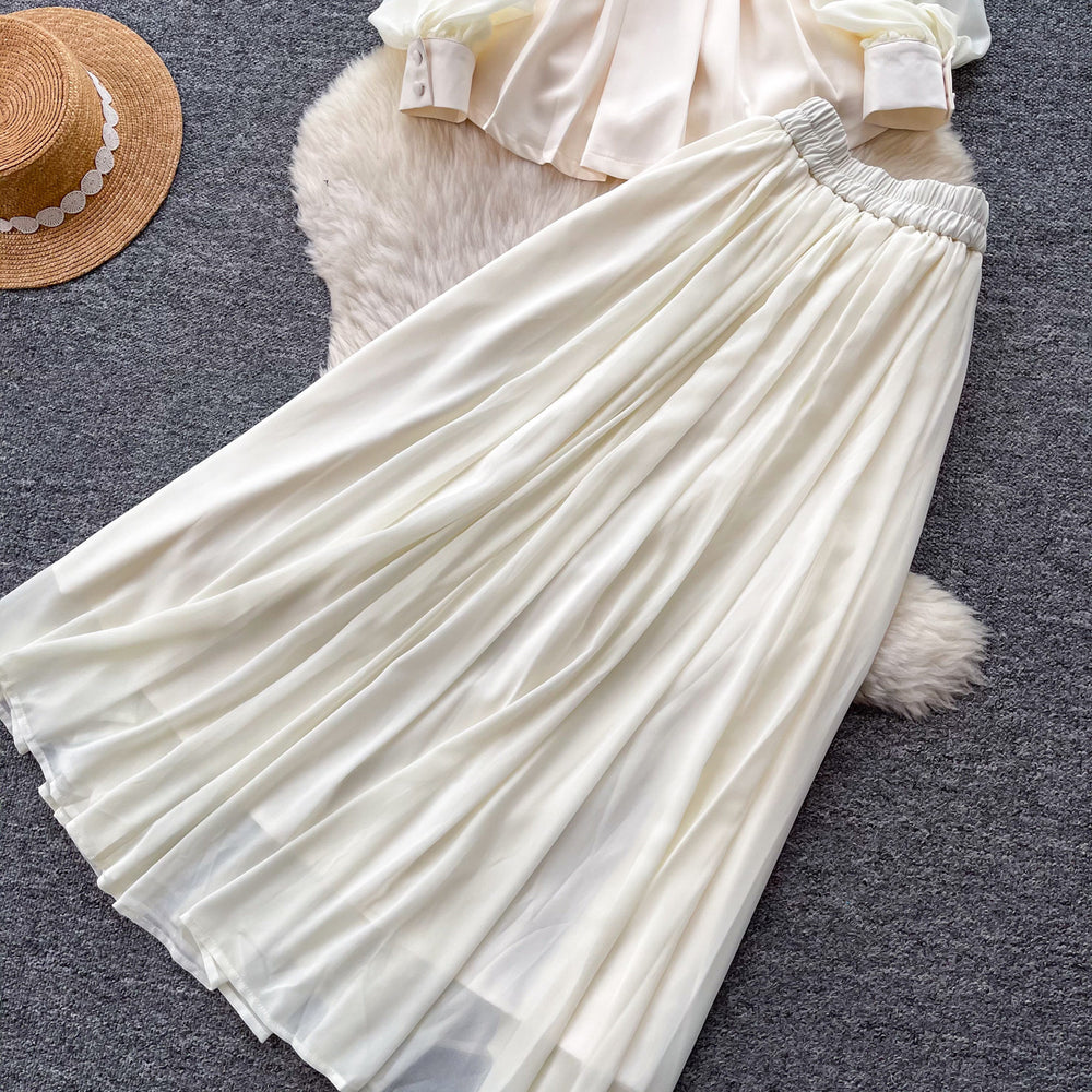 French chic v-neck embroidered jacket & high-waisted pleated skirt two-piece set - autumn , effortless luxury & elegant style