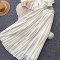 French chic v-neck embroidered jacket & high-waisted pleated skirt two-piece set - autumn , effortless luxury & elegant style