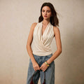 new cross-border halter neck ruched tank top - women's elegant v-neck, cinched waist, sleeveless top - soft & versatile layering piece