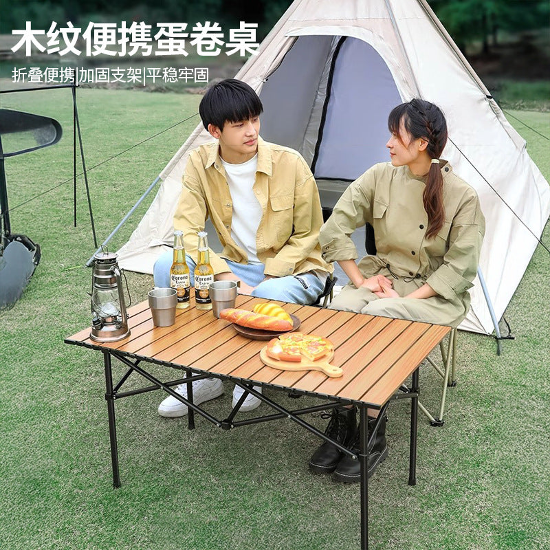 Outdoor foldable portable egg roll table camping table and chair picnic camping table and chair suit combination can be stored