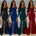 C7289 cross-border   fashion sexy slit dress luxury beading hot diamond evening dress