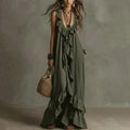 cross-border european and american women's clothing: new summer casual fashion v-neck sleeveless ruffle hem vintage maxi dress