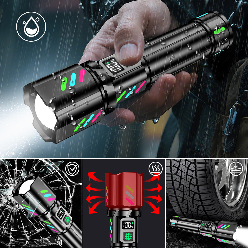 Cross-border multi-function flashlight outdoor strong light exploding laser cannon zoom digital display charging 20 watts white laser flashlight