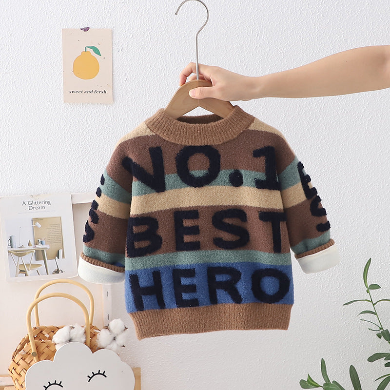 Kids' sweater  autumn/winter new collection: fleece-lined, extra thick knitwear for boys and girls