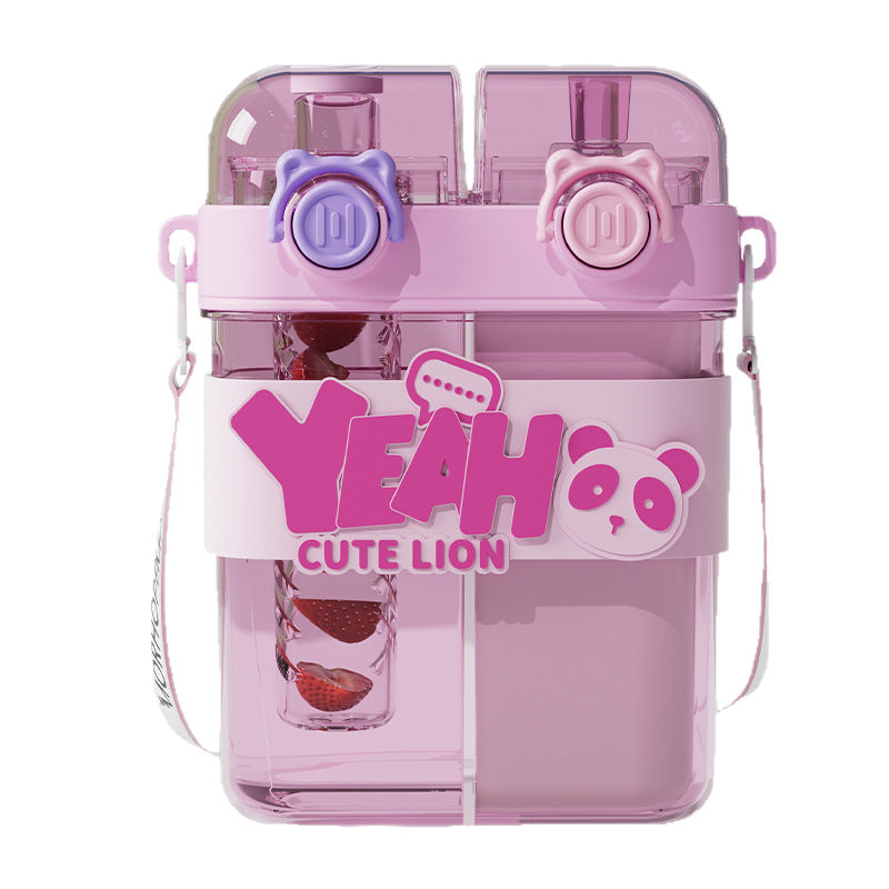 Kids' water bottle - perfect for school, dual-drink design, student double-ended divided cup, girls' summer straw tumbler, portable water bottle