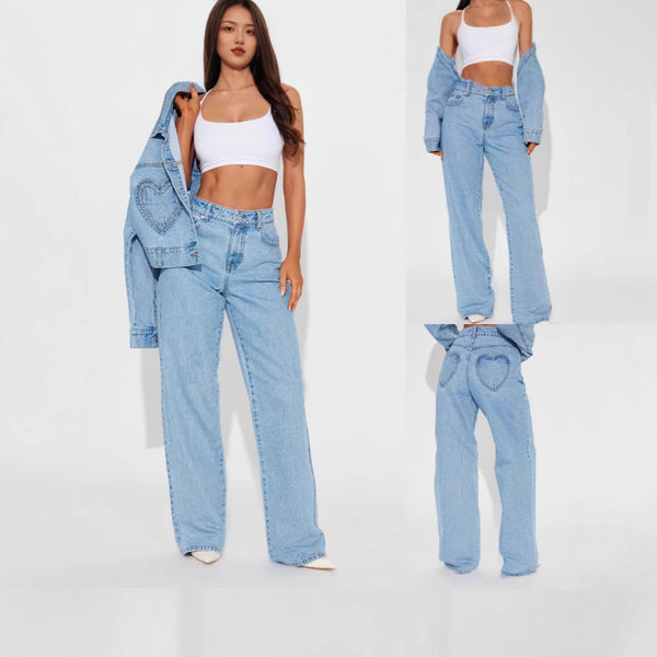 Europe, America and     comfortable casual heart pocket sweet fashion denim trousers women