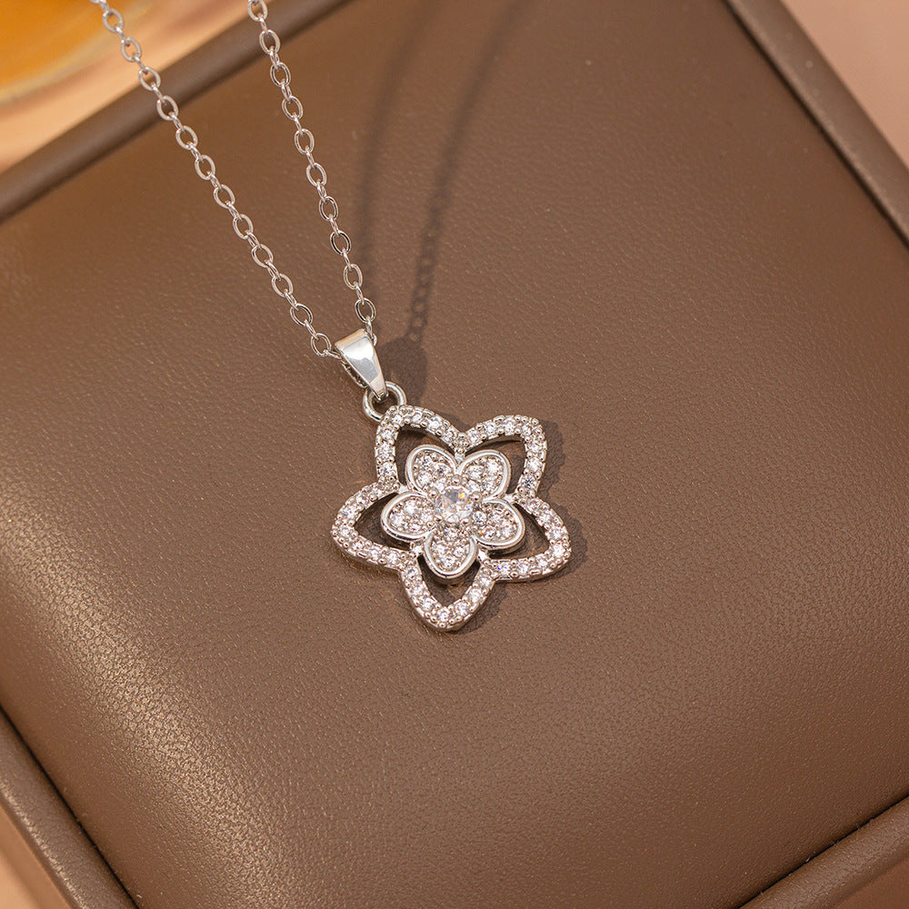 [titanium steel] cross-border new copper inlaid zirconium five-pointed star necklace for women, high-end niche design, versatile pendant jewelry