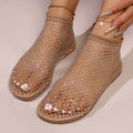 2025 summer new arrival: rhinestone mesh flat sandals - elastic slip-on, breathable mesh, beach & casual women's footwear