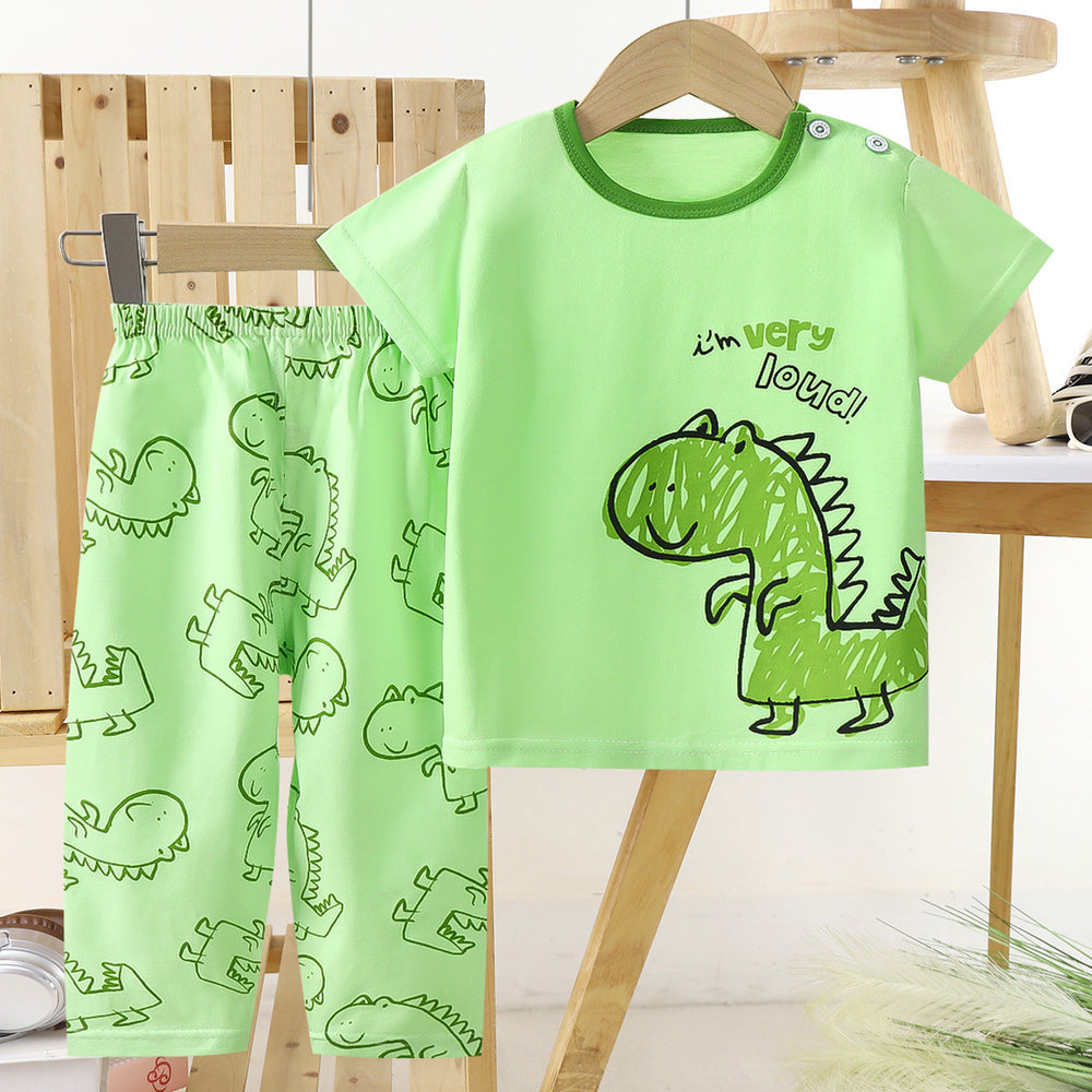 Kids' short-sleeve cotton set: summer t-shirt & pajamas for boys & girls - perfect for home wear and sleepwear