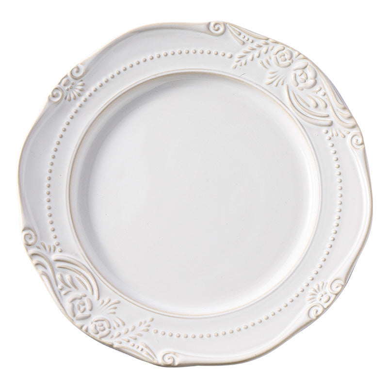 Ins embossed ceramic dinnerware set - vintage style dinner plates, western dinner plates, vegetable plates, royal style french cuisine dessert plates