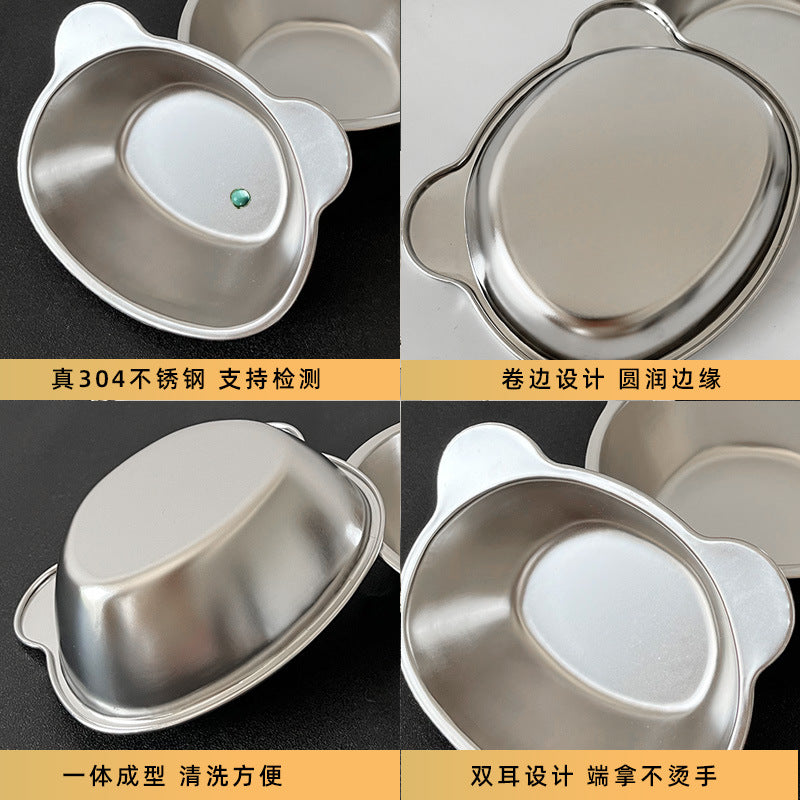 304 stainless steel panda plate - cartoon kids' snack plate, drop-proof, multi-compartment, double-handled pasta dish for home use
