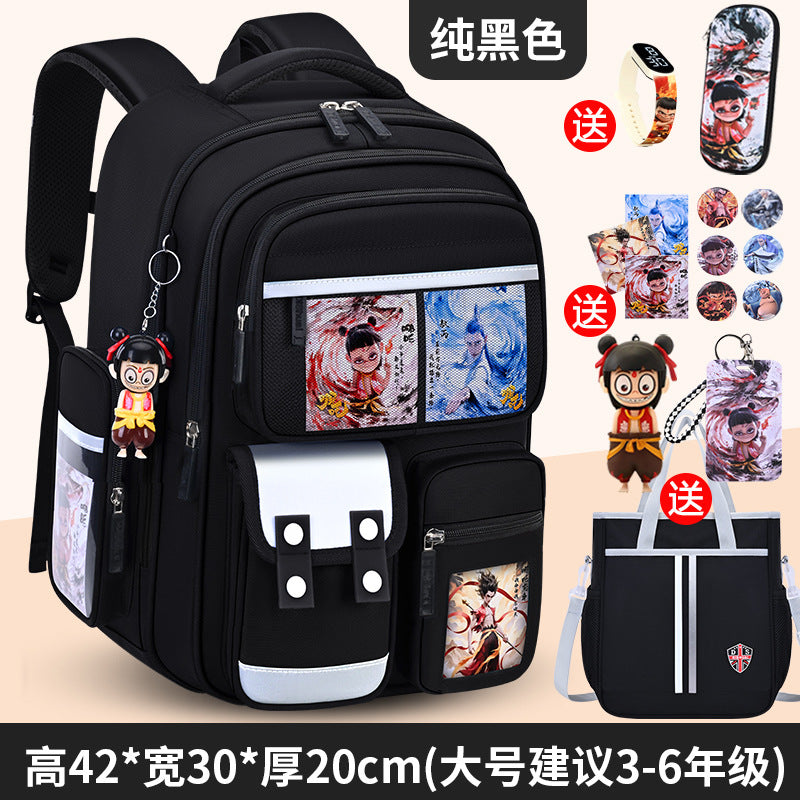 Nezha boy's schoolbag - lightweight, spine-protecting backpack for elementary school students (grades 1-6), suitable for boys and girls