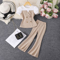 Girls' two-piece outfit: patchwork button-down top + solid color pants set