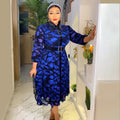 Aliexpress cross-border plus size african chiffon printed women's new shirt collar ol commuter dress with belt
