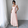 Pink u-neck sleeveless tank dress - women's summer slim fit lace a-line maxi dress with a chic, edgy design