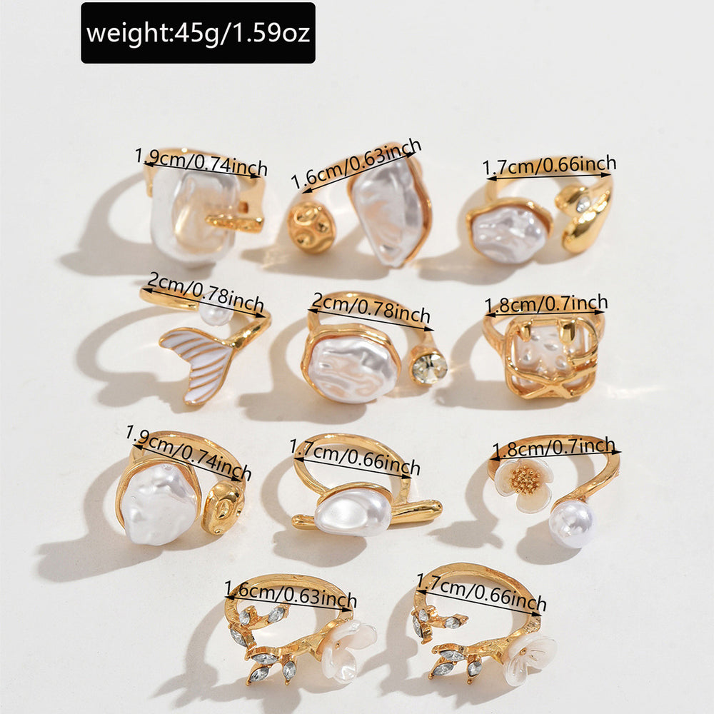 European and american cross-border baroque irregular imitation pearl ring set - vintage french style asymmetrical open knuckle jewelry