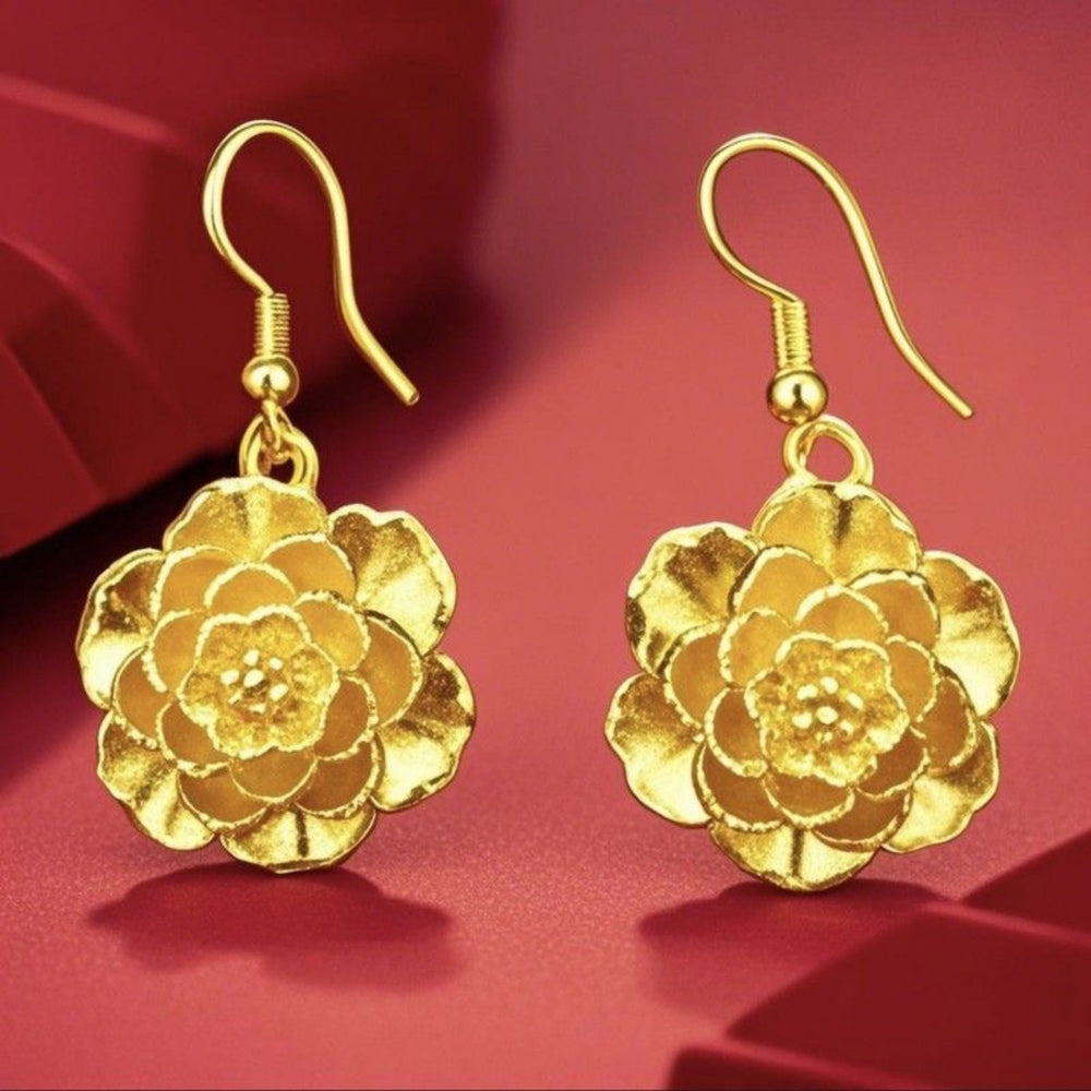 Vietnamese gold flower ear hooks brass gold-plated ethnic style earrings earrings for women live broadcast hot source wholesale