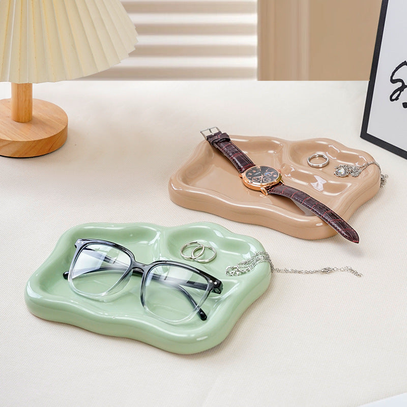 Ins ceramic jewelry tray necklace glasses display plate entryway key storage bedroom vanity decorative ornament
