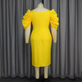 Am040501stylishv neck pleated sleeve backless dress party dinner lacehigh waist skirt dress