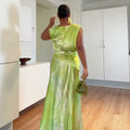 European and american cross-border african women's clothing  summer new arrival: elegant printed v-neck slim-fit slit maxi dress