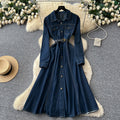 Work clothingretro denim lapel long sleevesnew arrivaldress women's waist slimming look a-line fashion long skirt eleganceelegant
