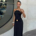European and american style women's clothing  spring/summer new fashion solid color sleeveless halter neck slim fit waist sexy backless dress
