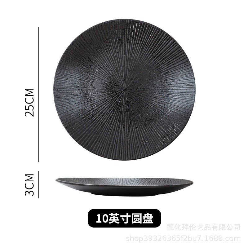 Japanese ceramic striped plate - creative steak plate, pasta plate, retro sushi plate - restaurant commercial serving plate - wholesale