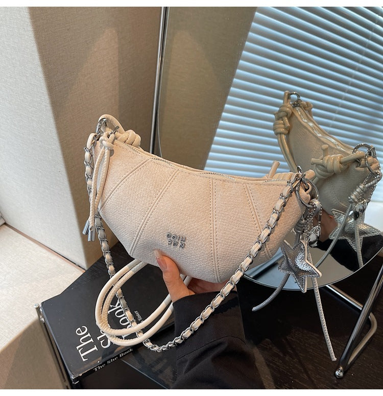 Cross-border high-end chain small bag women's 2025 new trendy fashion texture underarm croissant bag summer messenger bag