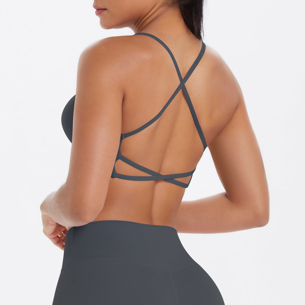 Fashion cross-border thin strap cross back yoga sports intimates large backless breathable fitness bra yoga wear for women