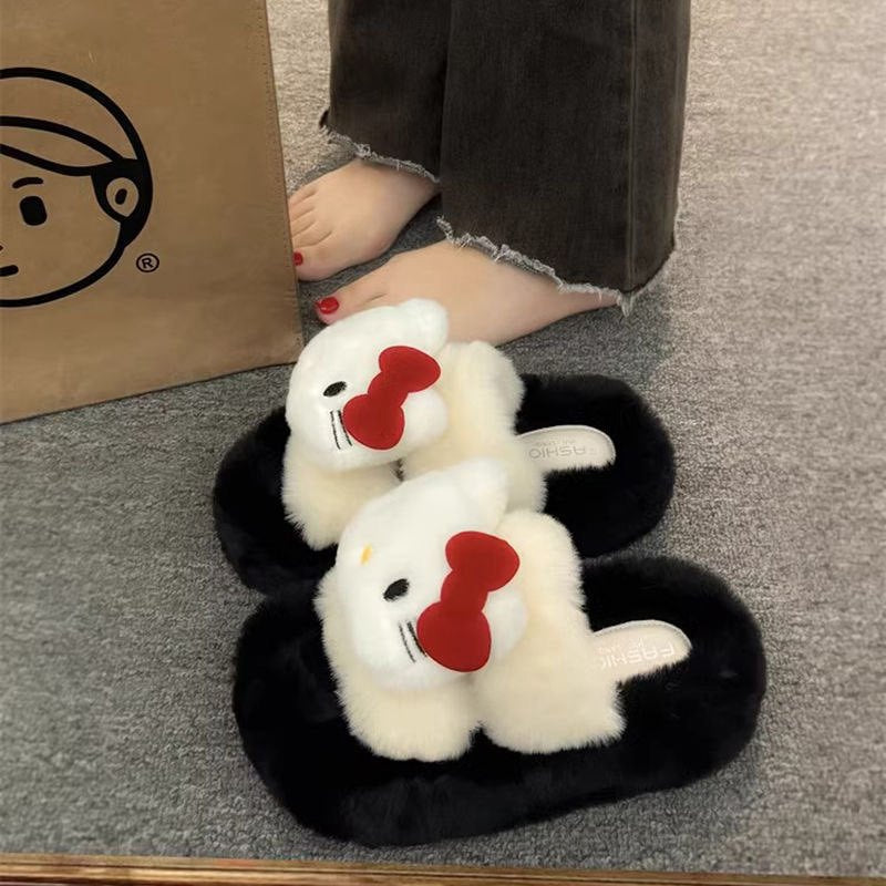 Cute cartoon cotton slippers for women, new autumn/winter 2025 collection, outdoor wear, thick sole, height increasing, fuzzy warm slippers