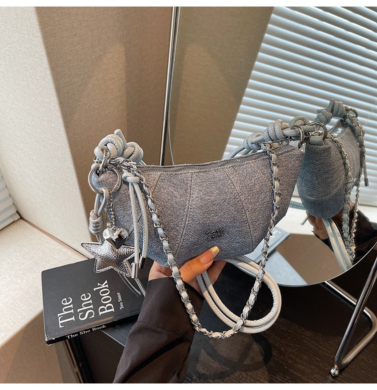 Cross-border high-end chain small bag women's 2025 new trendy fashion texture underarm croissant bag summer messenger bag