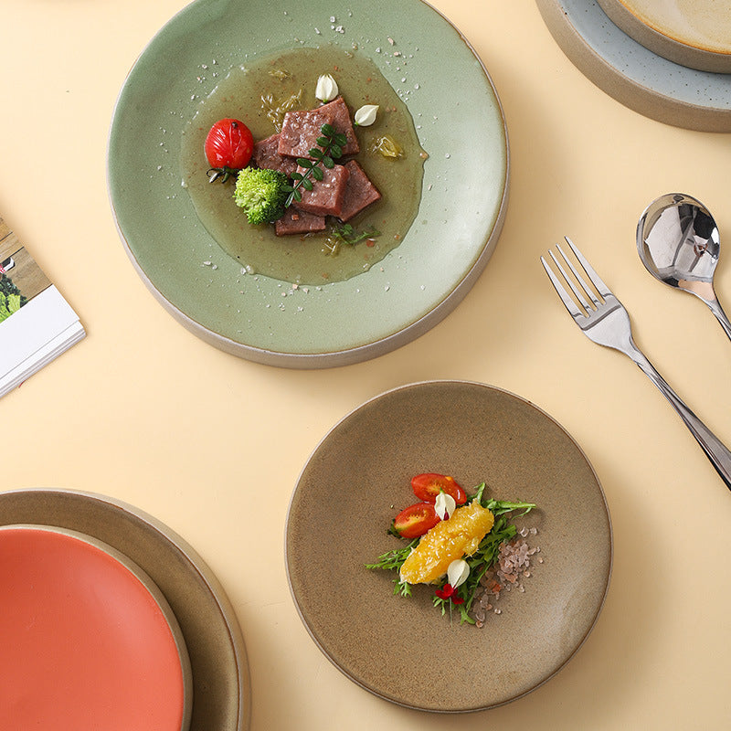 Stylish high-looking clay western food snack round plate restaurant hotel for home pastry dessert plate classy plate