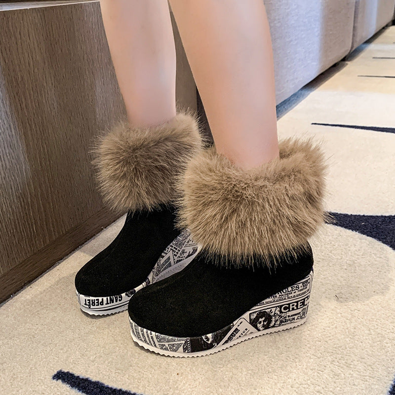 export snow boots: new winter collection - comfortable, sporty, casual cotton boots with platform wedge heel, thick sole, and fleece lining for women