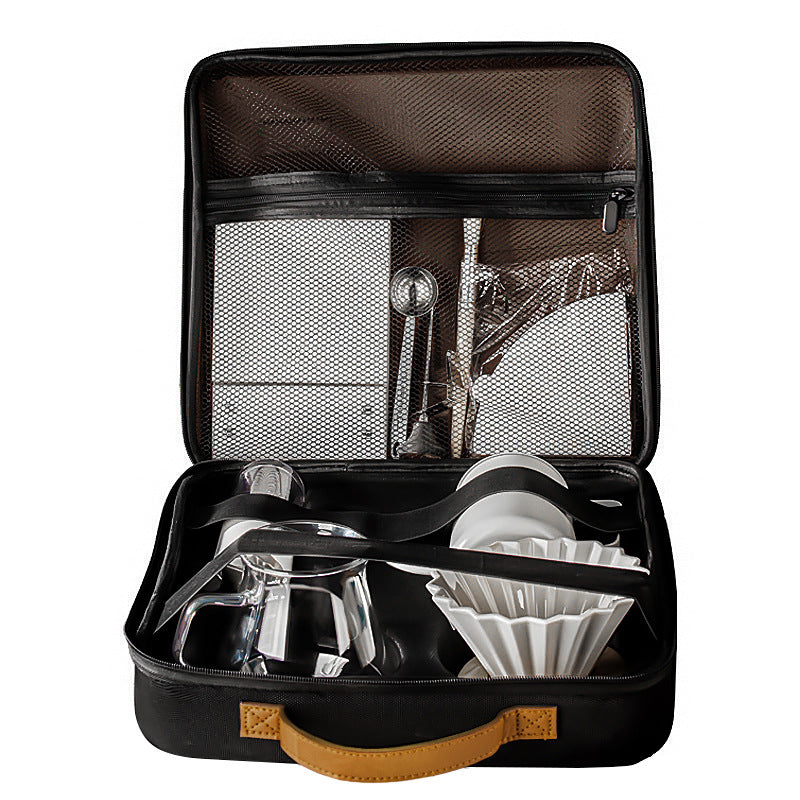 Outdoor camping portable pour-over coffee set, hand grinder coffee set with storage box, pour-over coffee pot combo - cross-border e-commerce