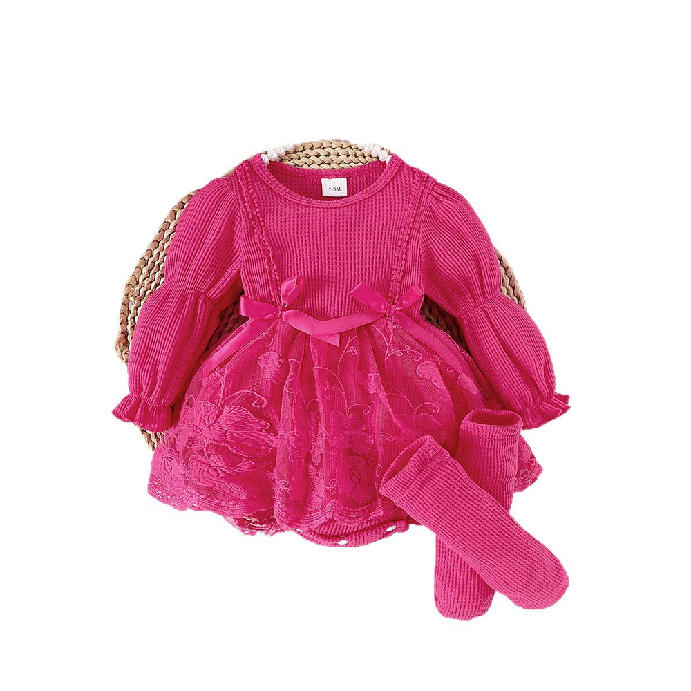 Children's clothing  cross-border european and american girls rose red long sleeves and socks