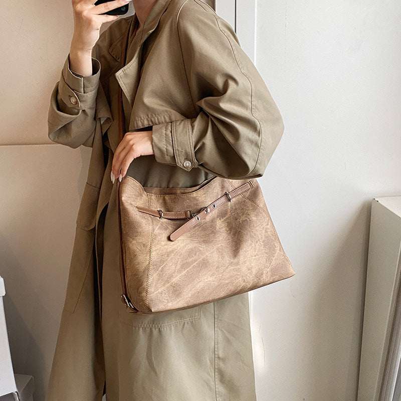 Multi-purpose large-capacity retro 2025 new autumn and winter casual solid color single double shoulder crossbody commuter single shoulder tote bag