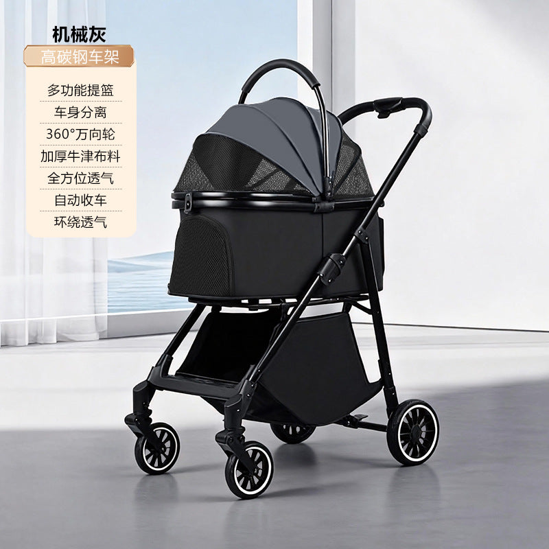 Pet stroller - lightweight, foldable, detachable - portable, shock-absorbing, and breathable for small to medium-sized dogs and cats