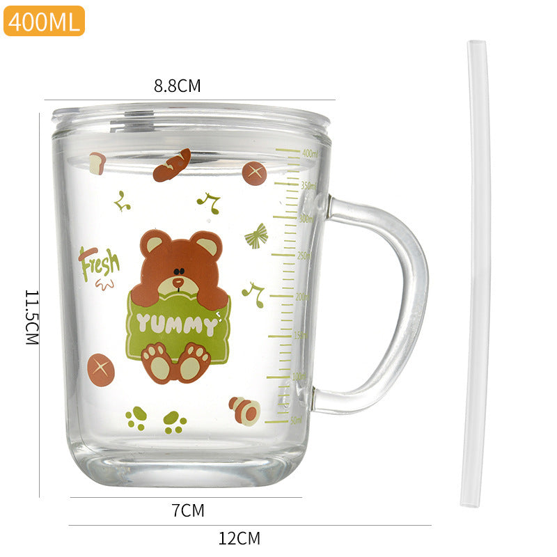 Cartoon milk mug summer glass cup with handle straw cup popular breakfast cup high-value water cup souvenir gift cup