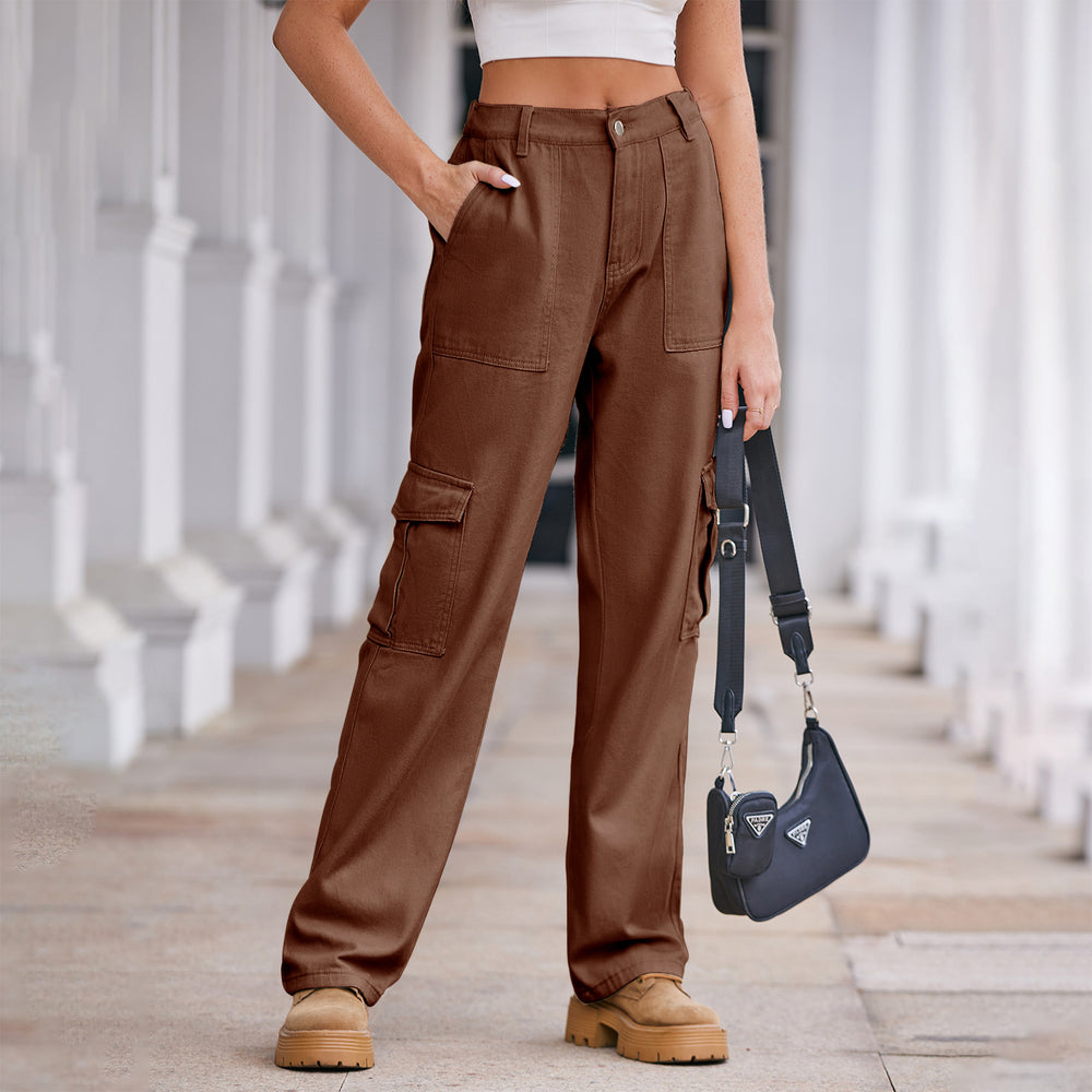 autumn european and american cross-border e-commerce women's fashion  new washed semi-elastic waist denim cargo pants