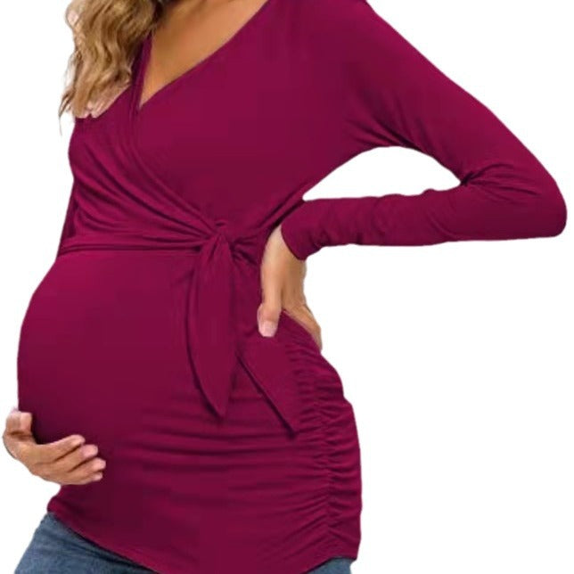 fashion trendy mom cross v-neck nursing t-shirt maternity top - in stock, relaxed fit